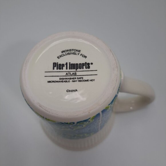 Pier 1 Atlas Blue Green Paisley White 12oz  Mug Cup Coffee Tea Discontinued - Picture 9 of 9